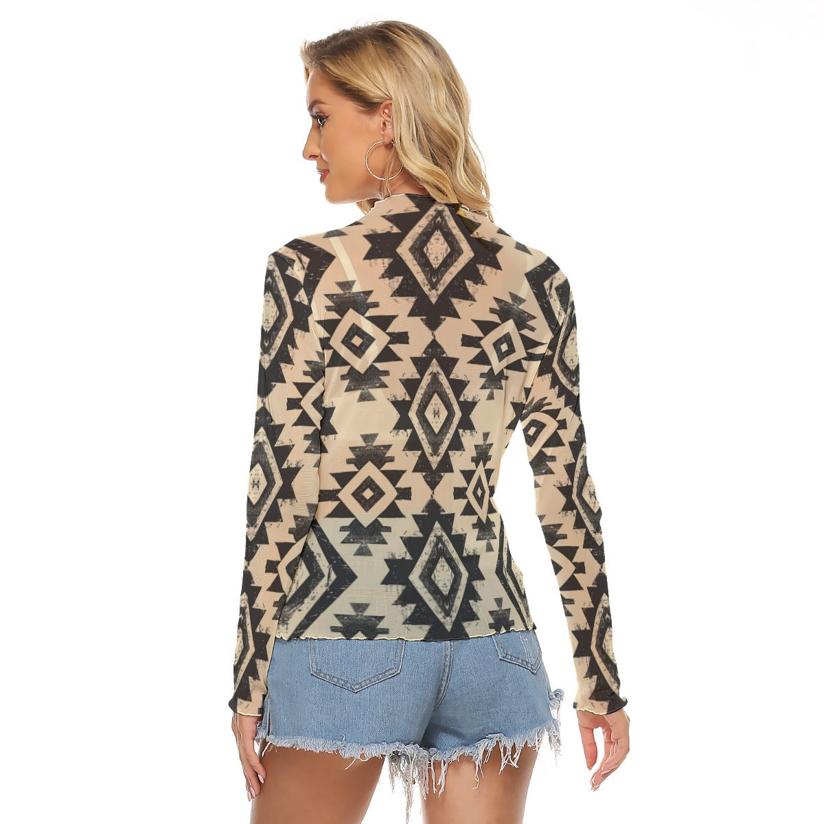 Black Cream Aztec Mesh