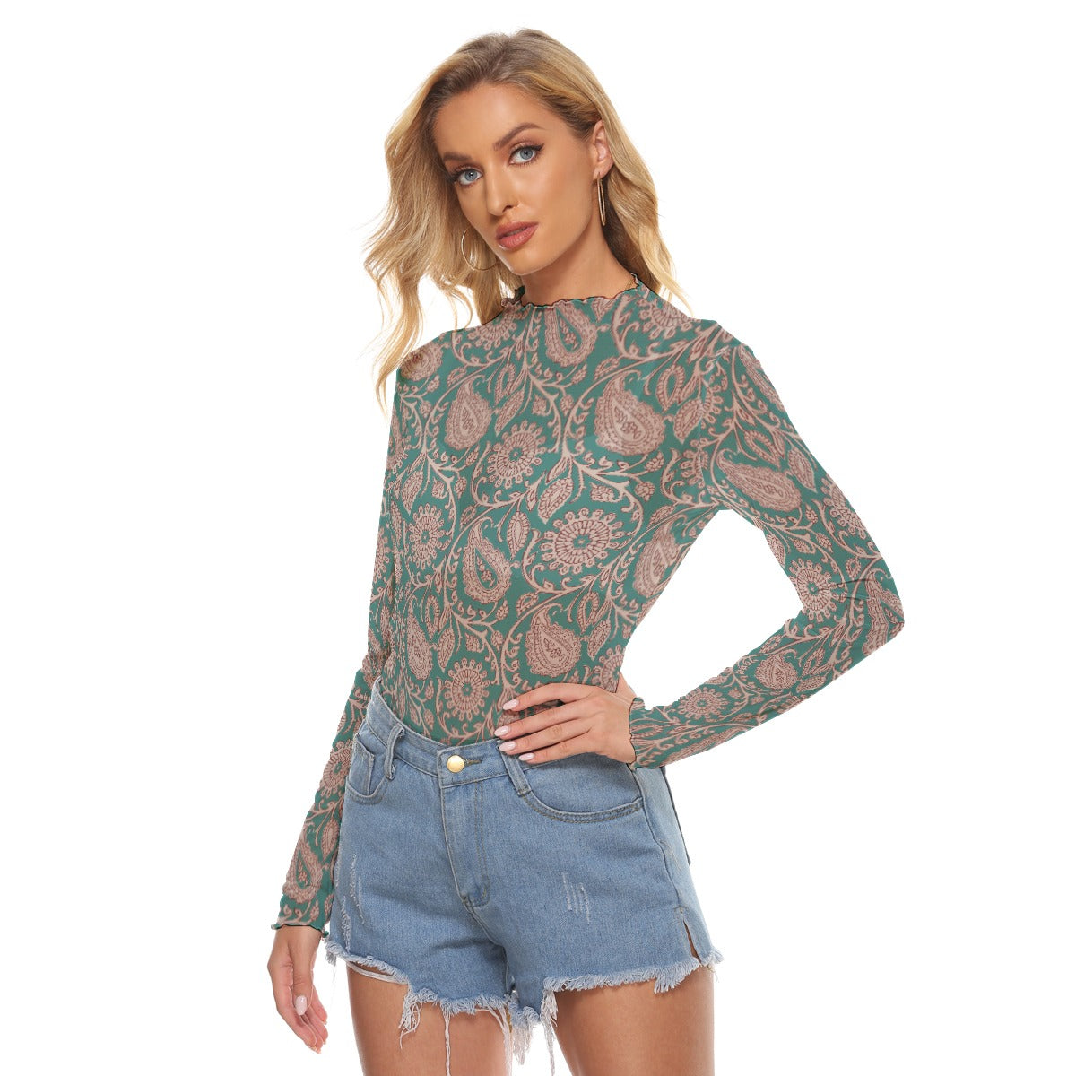 Teal Paisley Mesh Shirt
