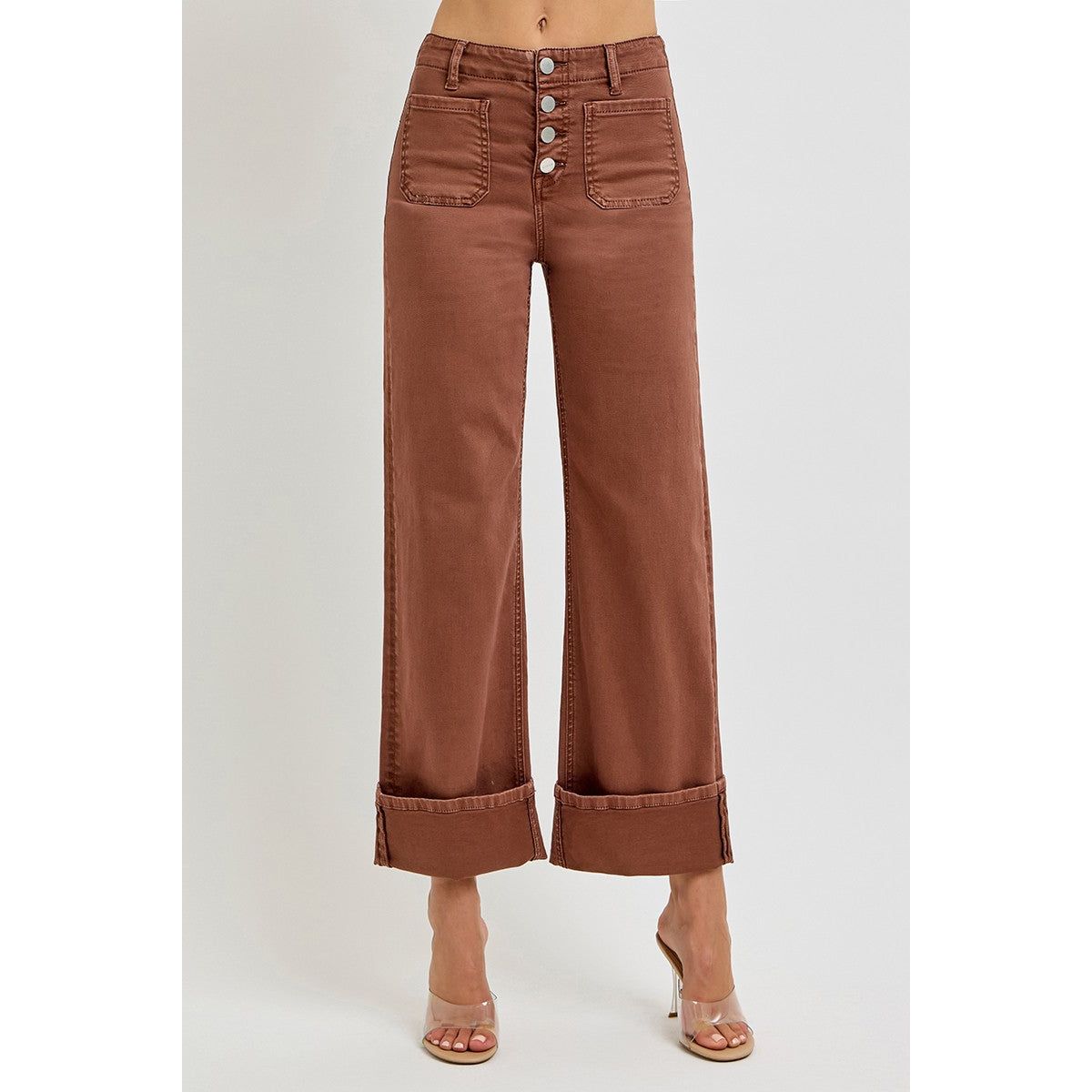 Rust Button Up Cuff Jeans