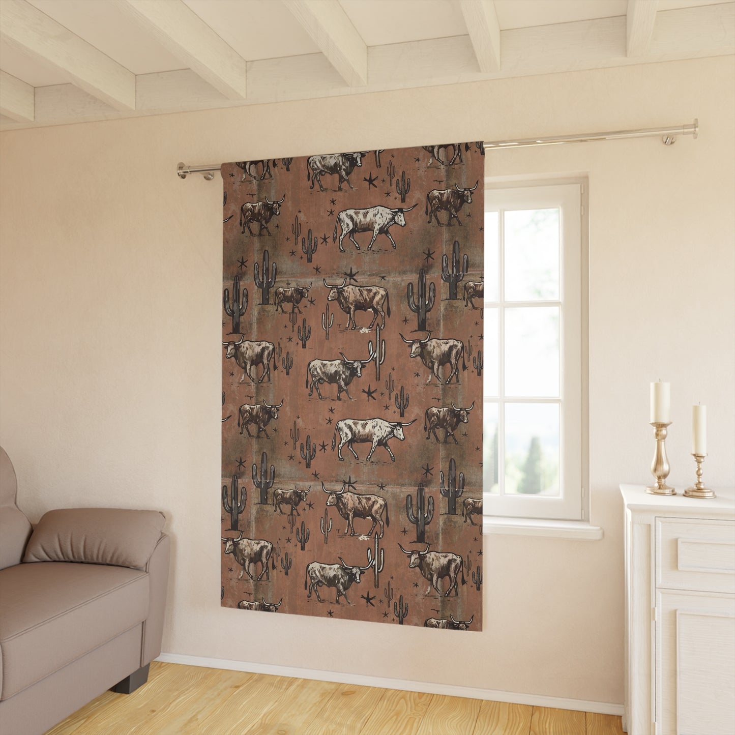 Rust Longhorn Window Curtain