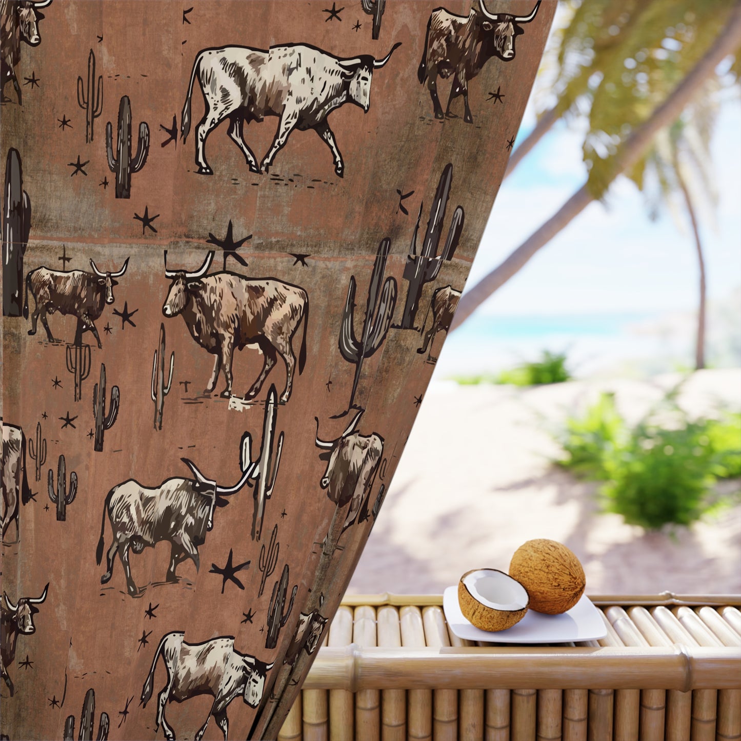 Rust Longhorn Window Curtain