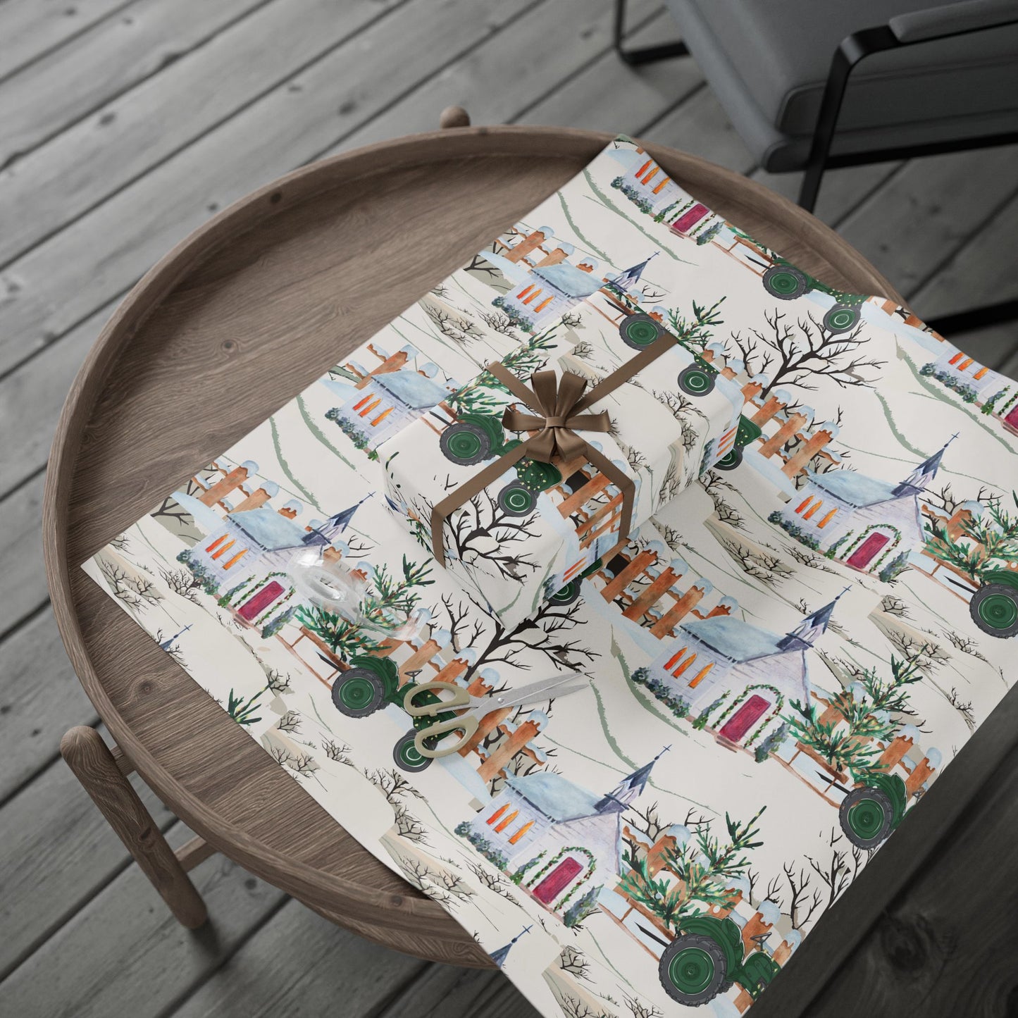 Church Tractor Christmas Wrapping Paper