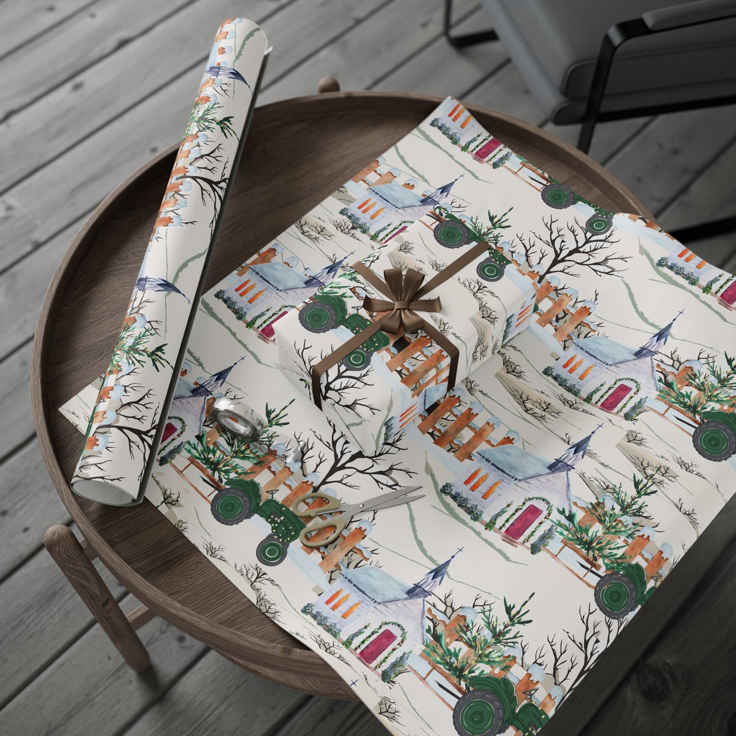 Church Tractor Christmas Wrapping Paper