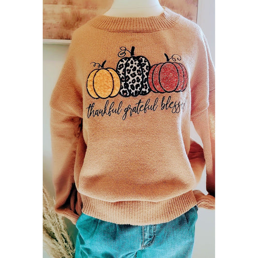 Thankful Grateful Embroidery Sweater