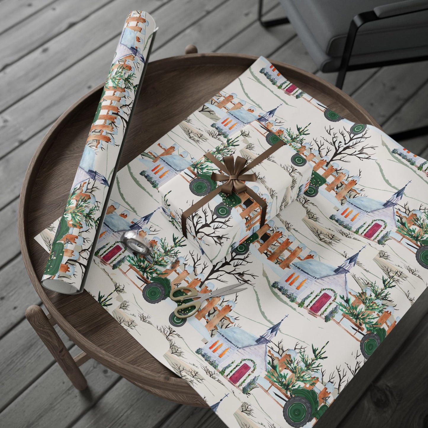 Church Tractor Christmas Wrapping Paper