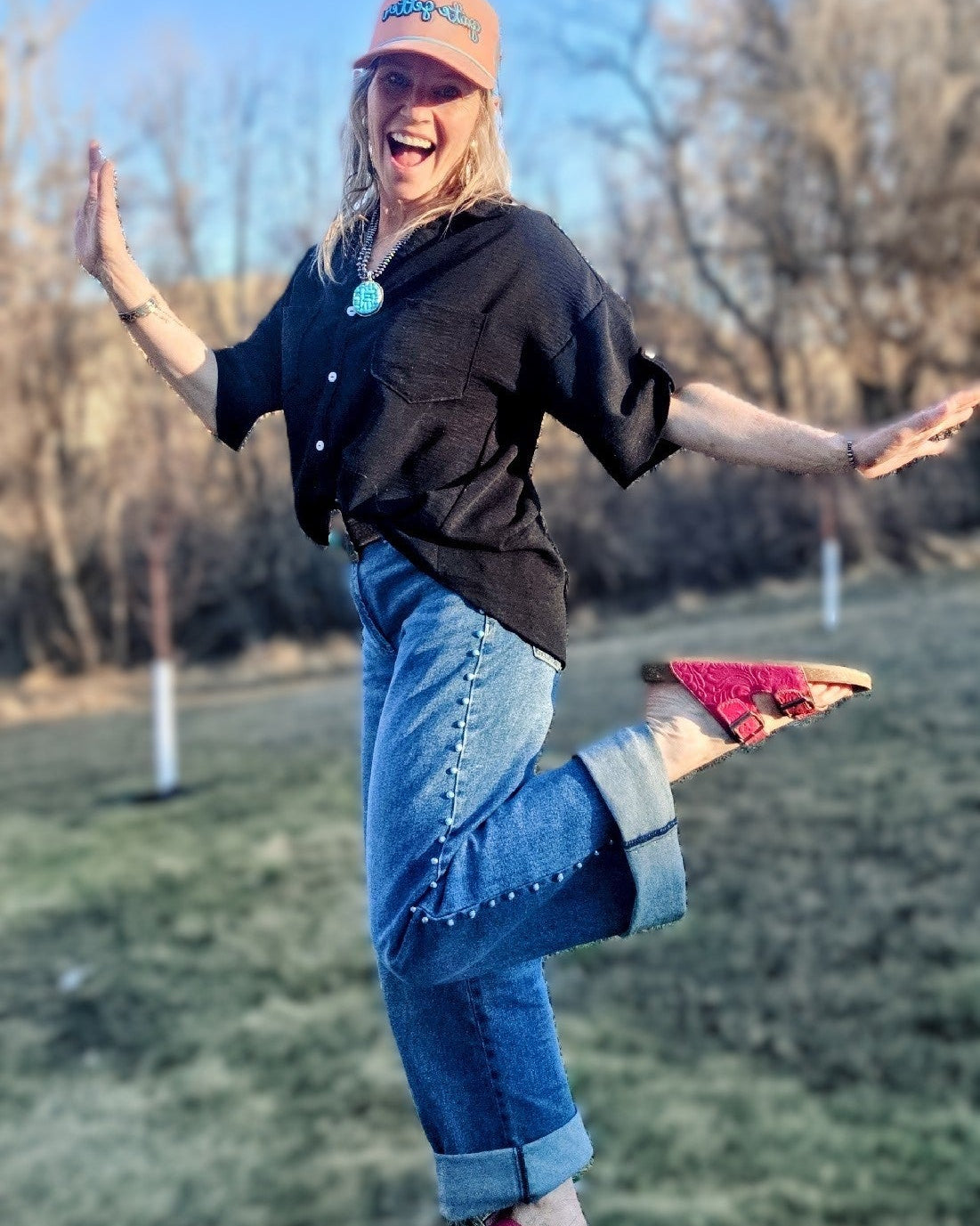 Turquoise Studded Jeans