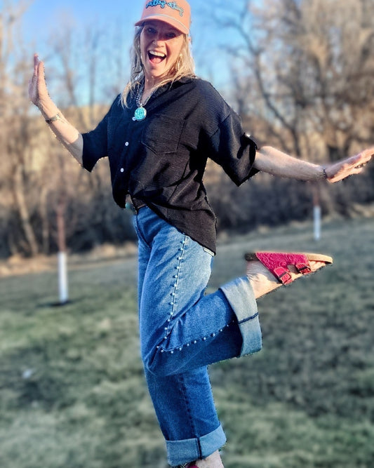 Turquoise Studded Jeans