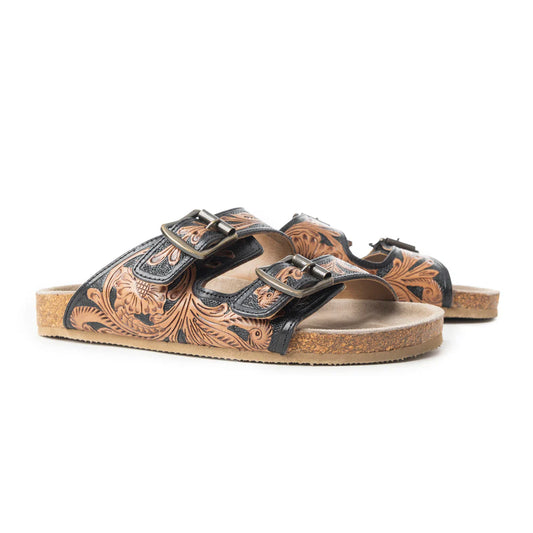 Black Tooled Sandals