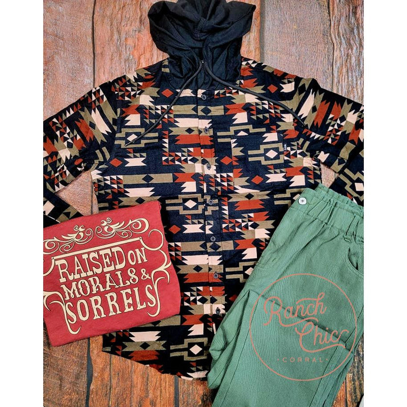 Brown Aztec Button Up